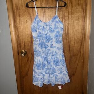 Cider White Blue Animal Jungle Pattern TOILE DE JOUY BOW Summer Mini Dress XL